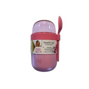 Paris Hilton Pink Snack Cup w/ Spoon On-The-Go 9.4oz 3 Compartments New